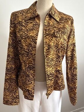 Maggy London  - Gold and Brown 100% Silk Tiger Print Zipped Jacket